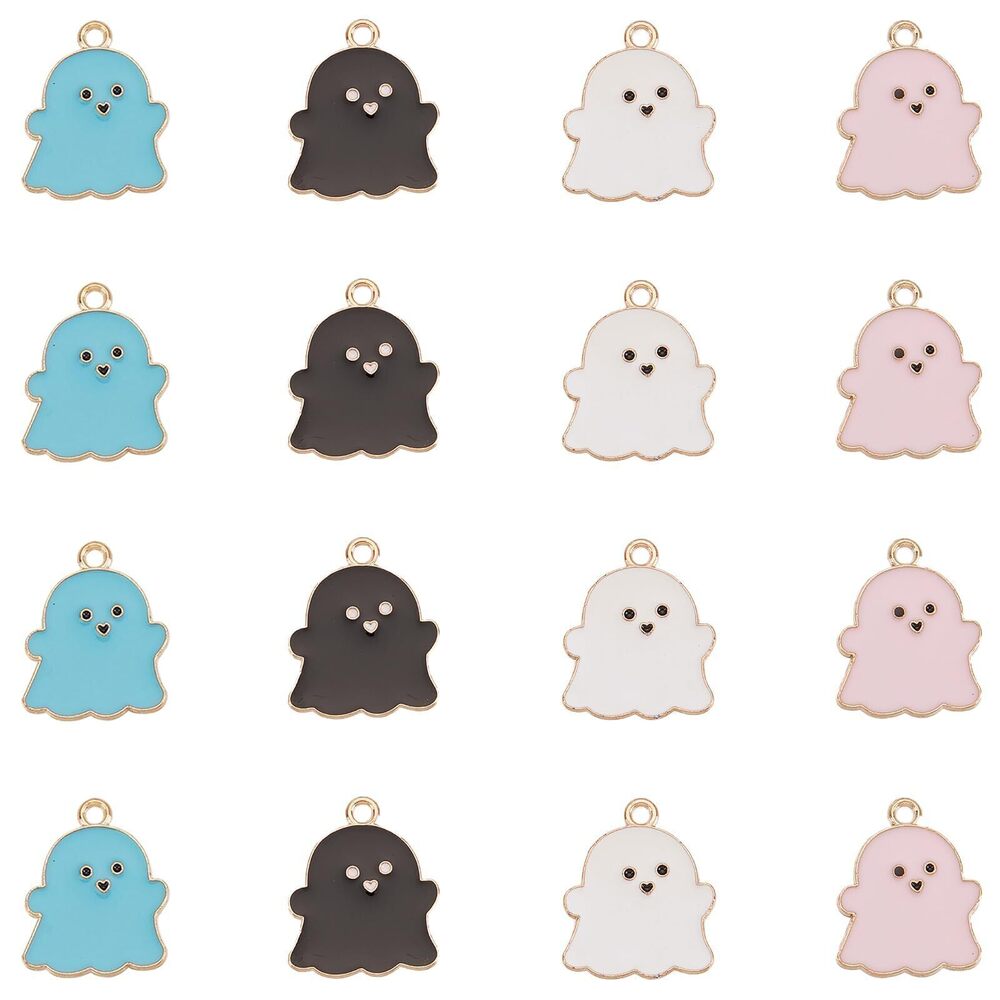 9915 1 Box 80Pcs 4 Colors Halloween Charms Ghost Charm Bulk Enamel Ghost